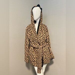 Sufus Women”s Leopard Print Open Front Long Sleeves Hooded Jacket Size L/XL